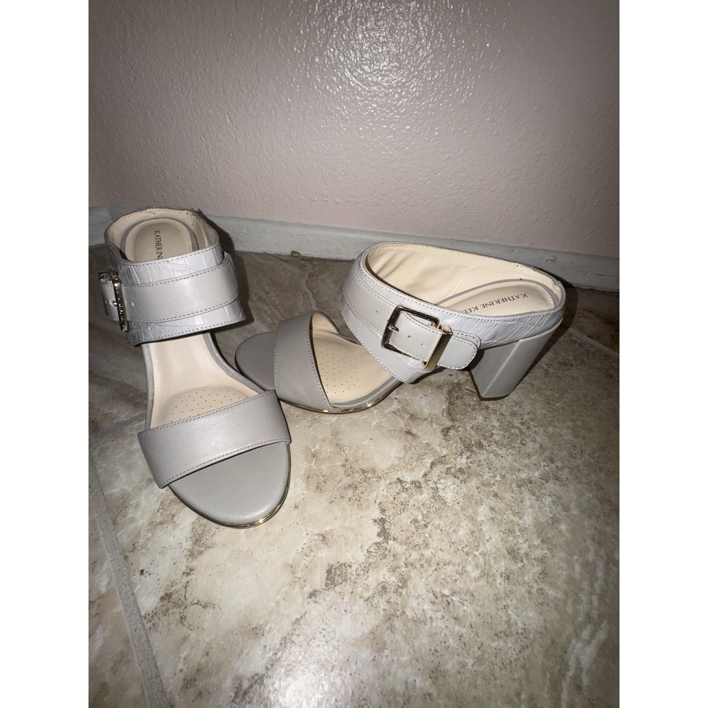 Katherine Kelly Women's Leather Open Toe Heel Sandals Size 8.5 Silver